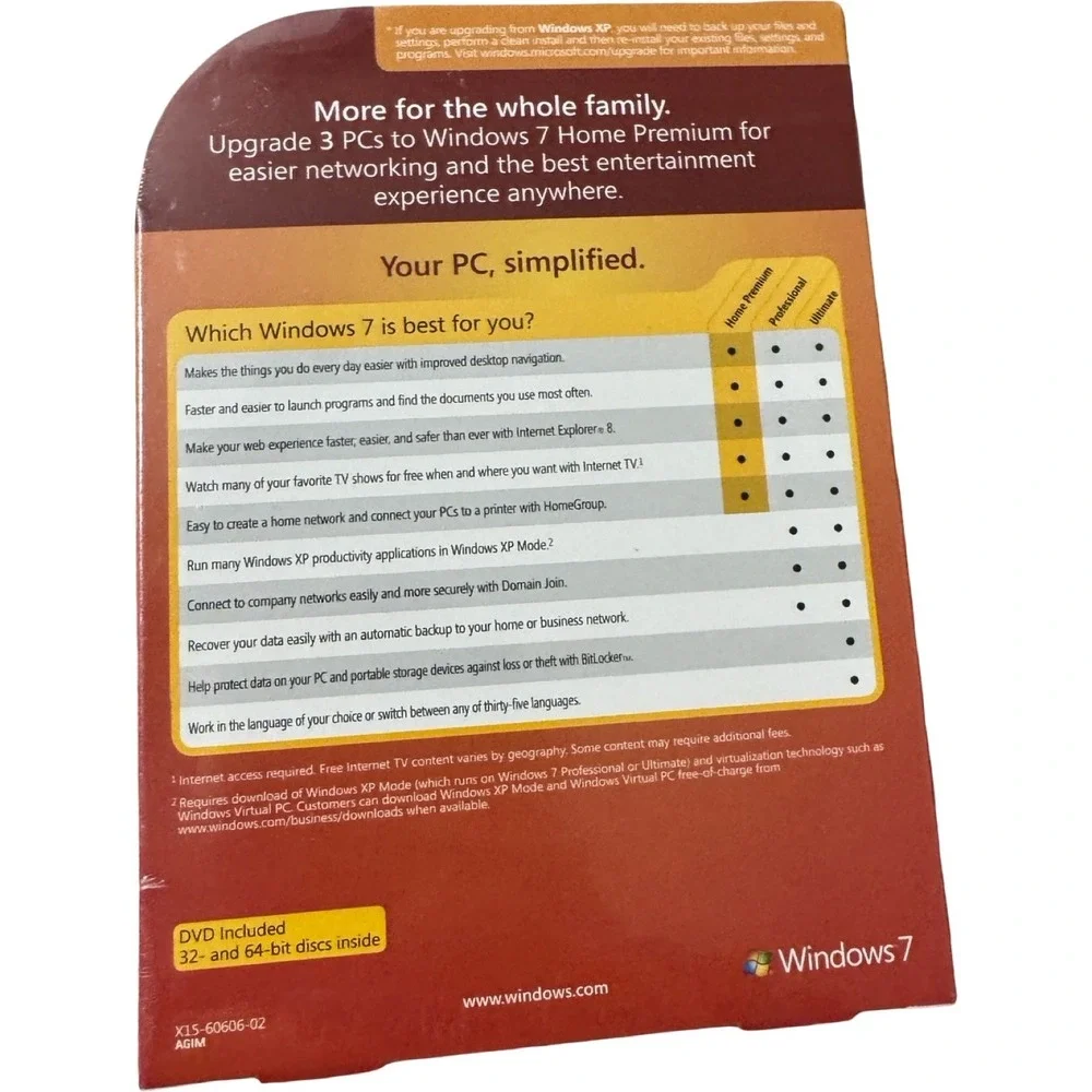 Microsoft Windows 7 Home Premium Upgrade Family Pk 3PC 2009 New Sealed GFC-00236